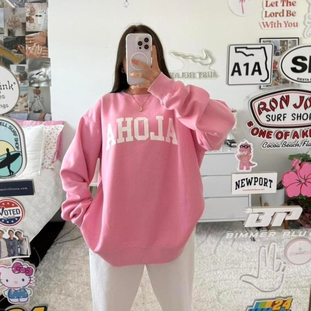 bubblegum pink and white aloha crewneck sweatshirt